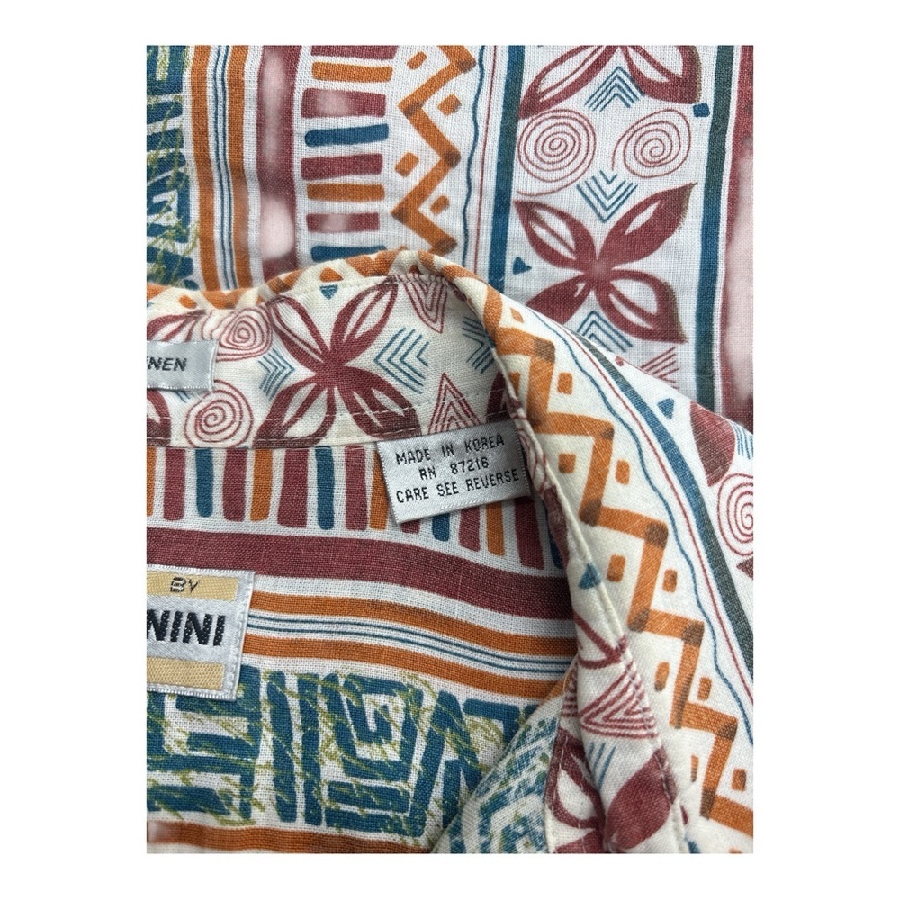 Vintage BERNINI 100% Linen Button Down Shirt | Abstract Stripe | Sz L 16.5 - Picture 7 of 9